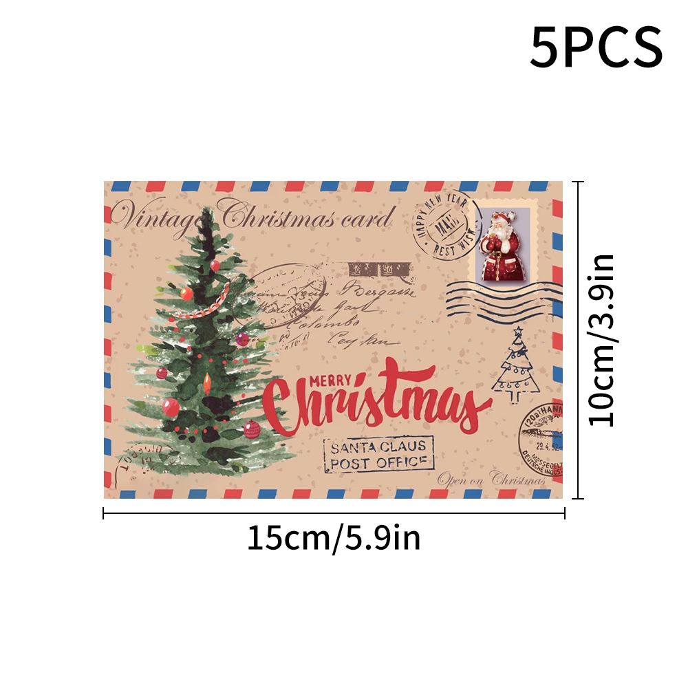 5-delige kerstkaart wenskaart vintage kerststzegelkaarten met enveloppen kerstwenskaarten voor kerstvakantie