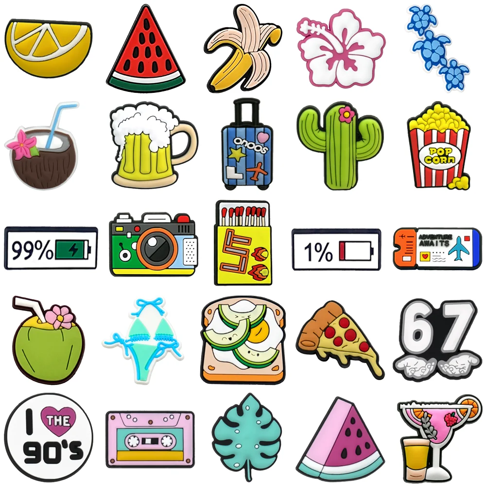 1/25PCS Charms for Shoe Beach-Style Accessories,Flower Banana Shoe Charms,Camera Popcorn Themed Sandal Decorations