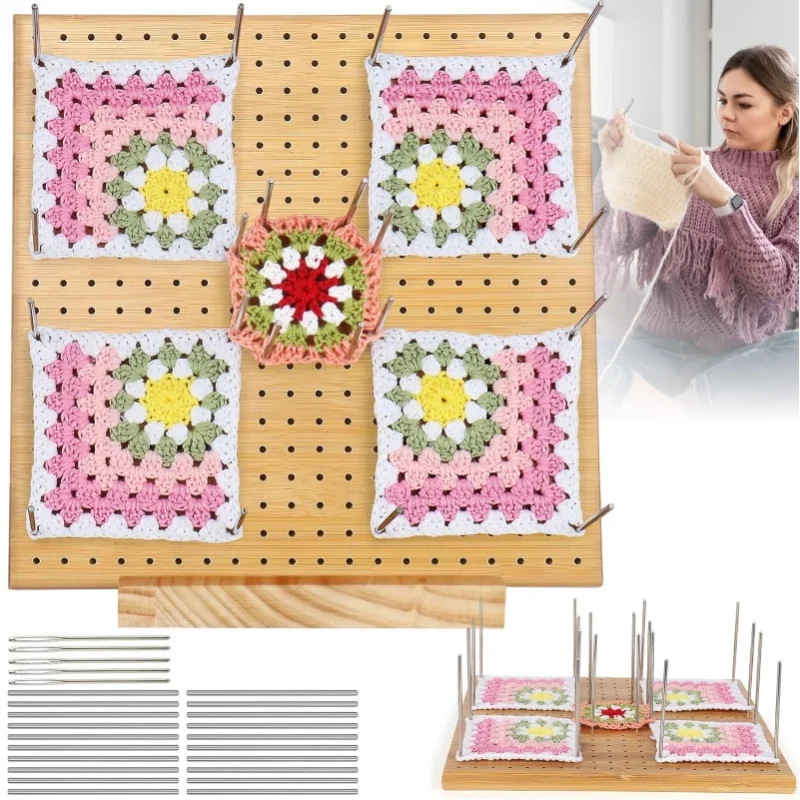 17 sztuk – kwadratowa deska do blokowania włóczek, 23 x 23 cm, do samodzielnego wykonania, do blokowania włóczek podczas robótek ręcznych, w komplecie 25 stalowych szpilek do robótek na drutach i — 2
