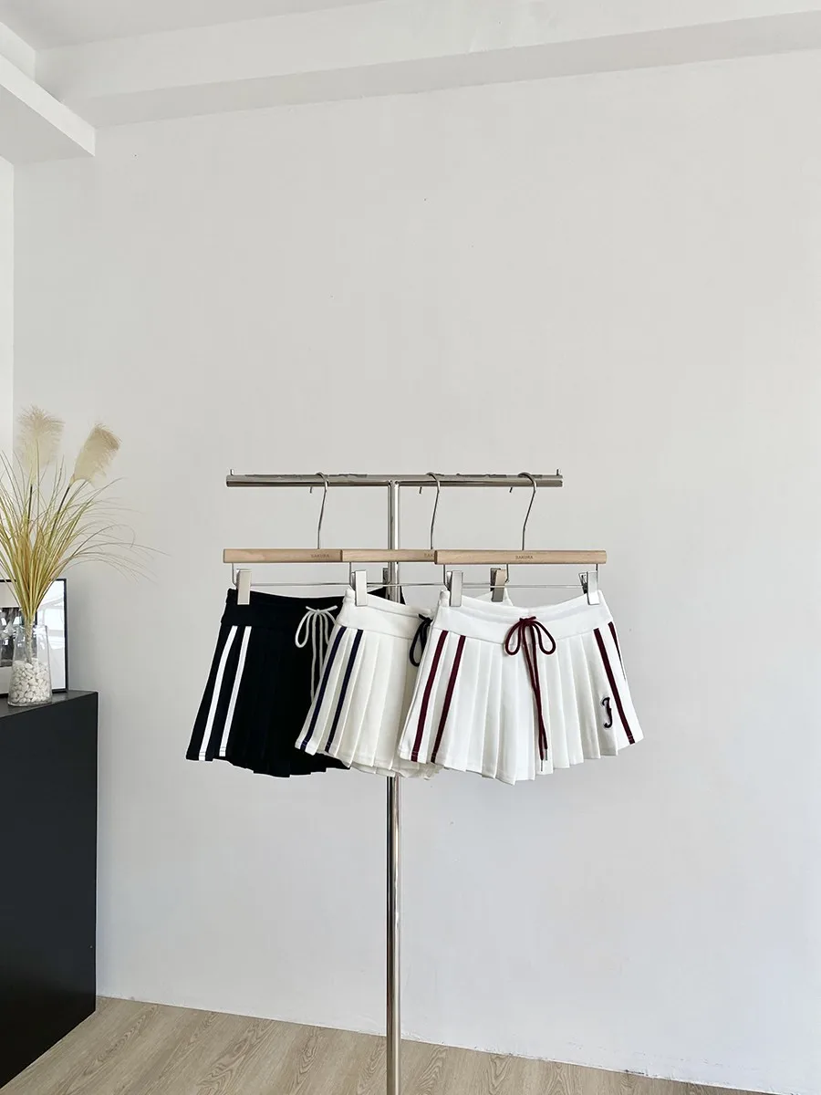Summer 2026 High Waist Embroidered Striped  Skirt Women's Fashion High Street Beautiful Pleated Skirt American Hot Girl