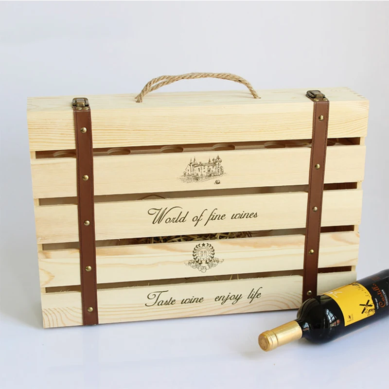 Vintage Wooden Interval Wine Bottles, Suitcase Box, Storage Carry, Display Stand, Birthday, Cocktail Party, Christmas Gift Set