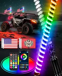 2PCS 2FT COB LED Whip Lights Flagpole Antenna Whips For UTV  ATV Off Road Truck Sand Buggy Dune RZR Remote Control