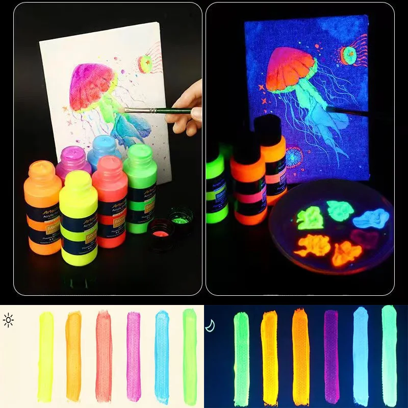 59ML Monochrome Fluorescent Night Light Two-in-one Acrylic Paint Art Painting Creative Graffiti Liquid Luminescent Pigment