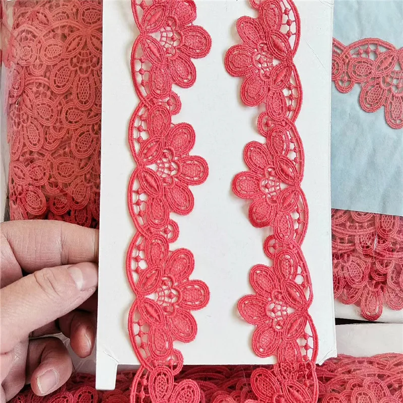 15Yards 3.7cm Wide Shiny Gradient Red Flower Hollow Venise Diy Venice Lace Clothing Accessories Of Various Garment,Bra.Skirt