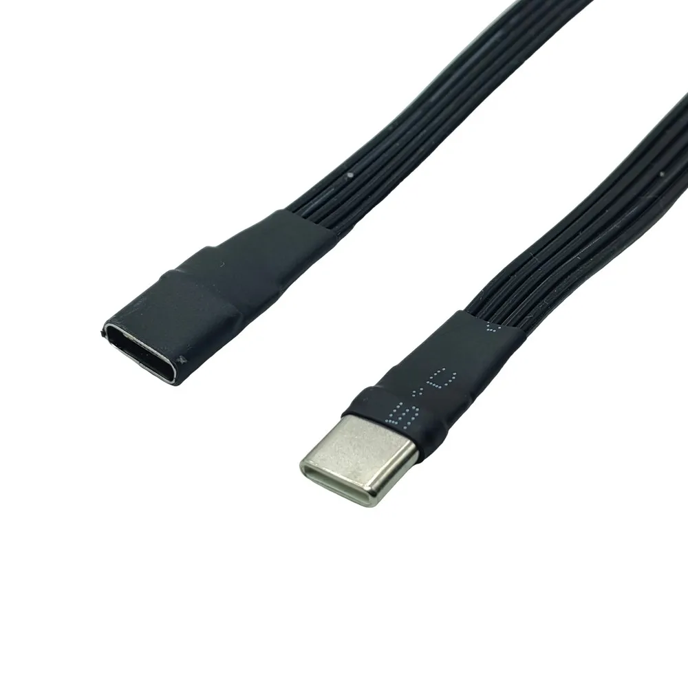 Type-C Flat Flexible Cable Type-c Male to Male/Female Data L-shaped Elbow Right Angle DIY Flat Silicone Cable