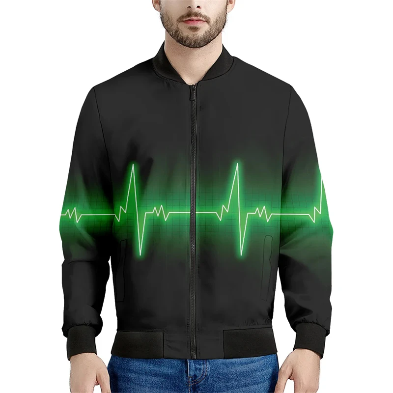 Heartbeat Graphic 3D jacket Autumn Hoodies Men/Women Casual Baseball Uniform Street Long Sleeve Sweatshirt 2024 Bomber Jackets