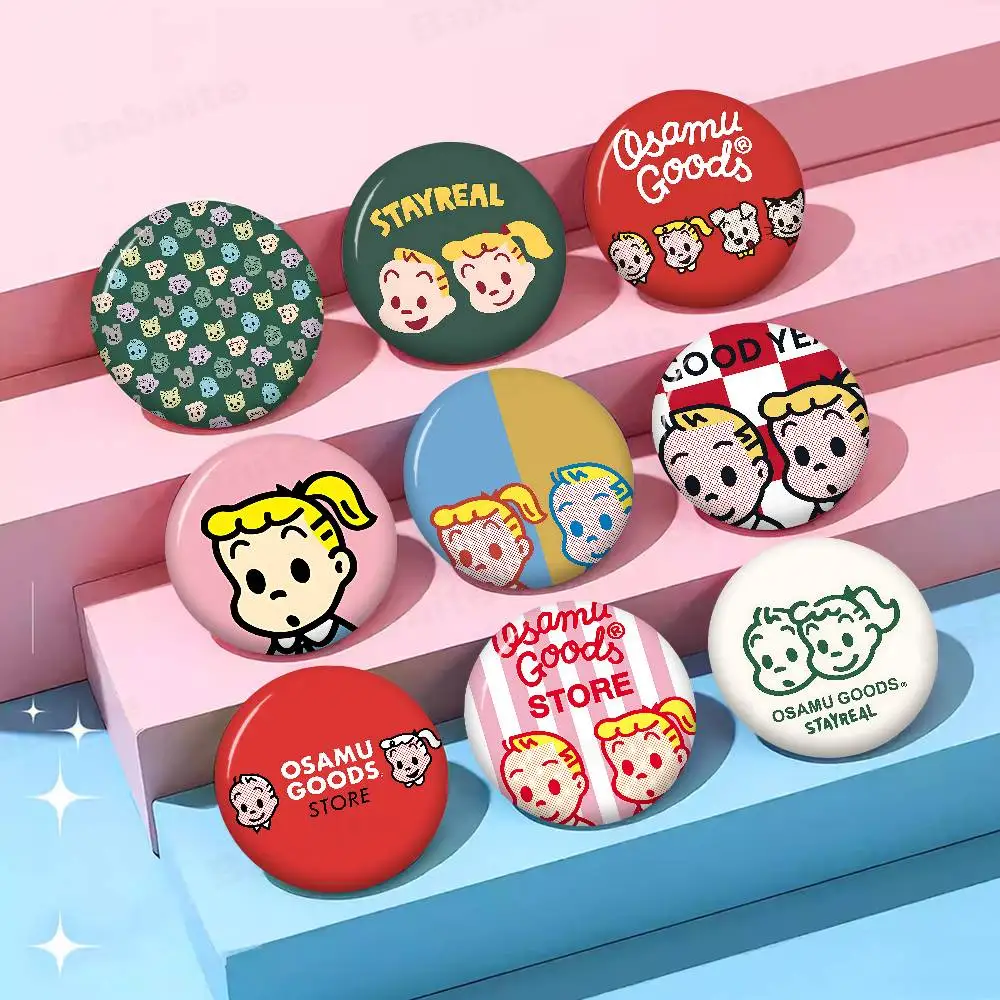 O-Osamu Goods Banner 32/44/58mm Handmade Pin Round Funny Snap-in Brooches for Backpack Cothes Accessories Badge Hat Decoration