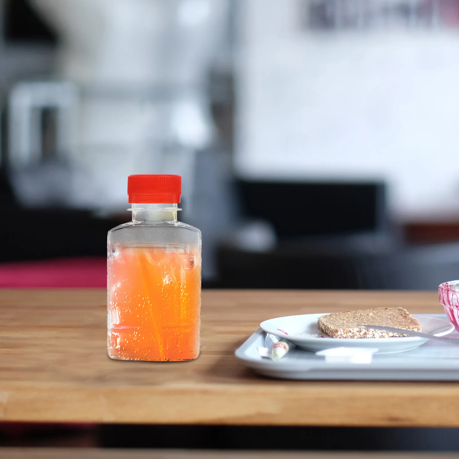 

6pcs Transparent Empty Bottle 100ml Flat Sealed Plastic Milk Jug for Tea Juice Beer Portable Container Beverages Storage