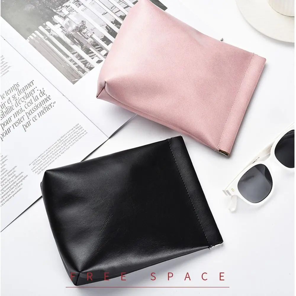 Leaf Spring Bag Self-closing Cosmetic Bag Data Cable Storage Bag PU Small Item Bags Travel Makeup Bag