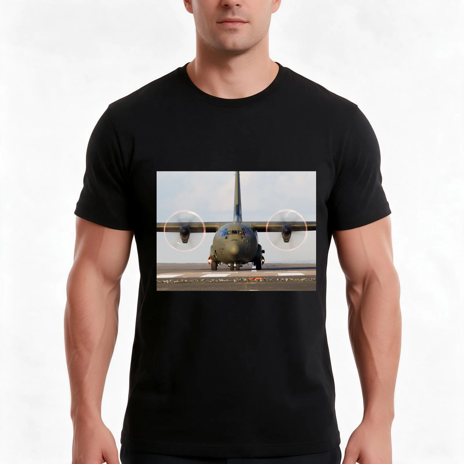 RAF C-130 Hercules T-Shirt, Summer Casual Cotton Tee, Oversized Streetwear Tops, Vintage Graphic Print, Loose Fit Short Sleeve