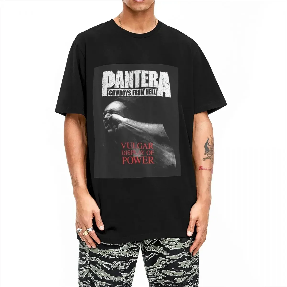 Round Neck Pantera Heavy  Tees Short Sleeve Tops Party Display Of Power T Shirts Men  Cotton Fashion for Male T-Shirt