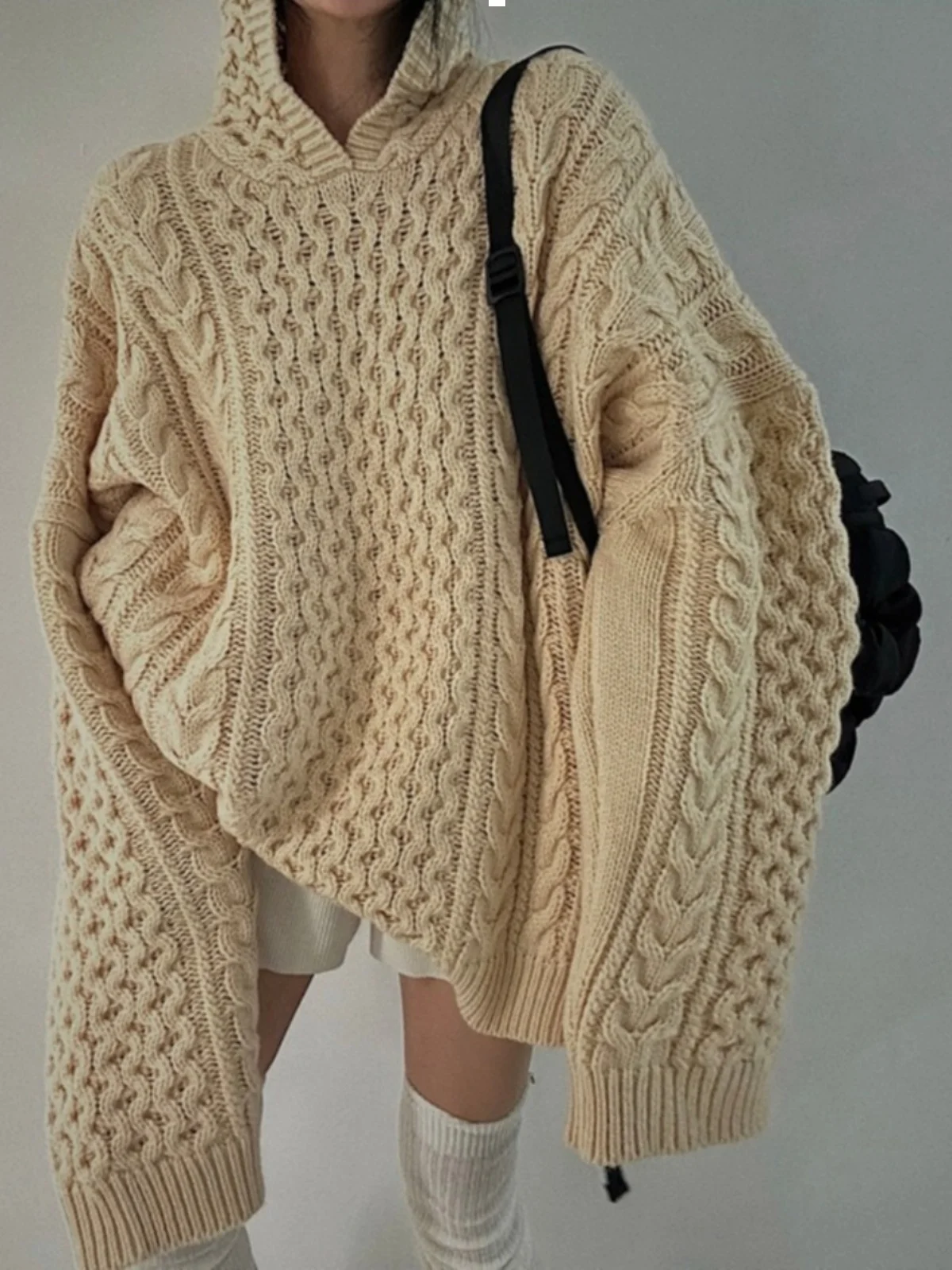 

Ladies' Lazy Sle Long Thiened Knitted Sweater Winter New Arrival Vintage Hooded Overhead Loose Top Trendy Comfortable Warmth