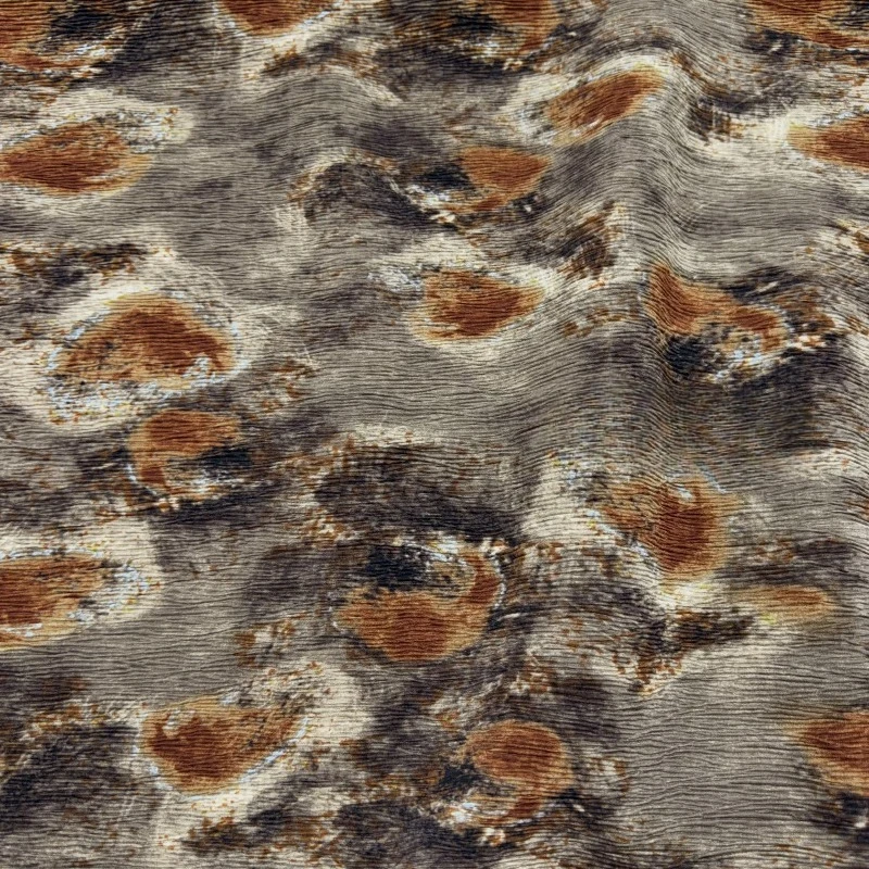 Artistic Oil Painting Style Brown Irregular Blur Ombre Crinkled Textured Stretchy Fabric for Shirt Skirt DIY Sewing Accessories