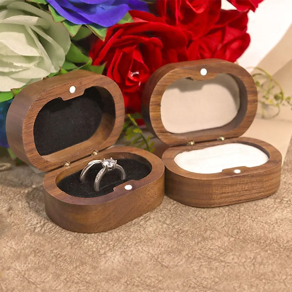 

Handmade Wedding Ring Box Double Slots Portable Rings Bearer Box Magnet Closure Rustic Design Ring Display Box Wedding Ceremony