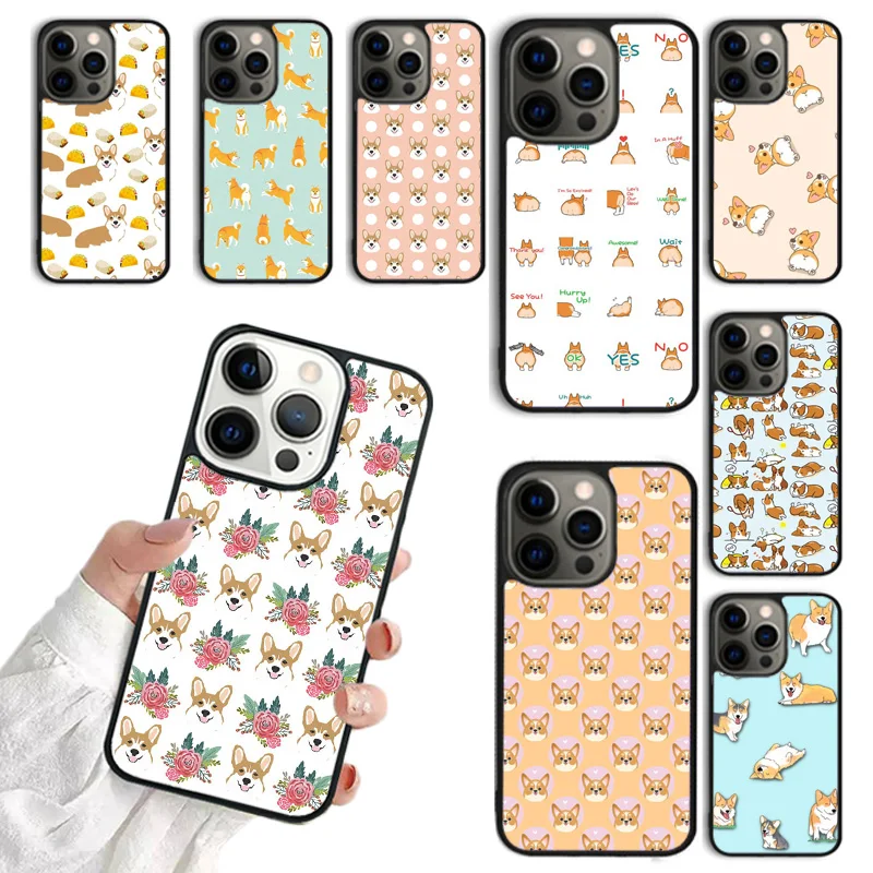 Cute Cartoon Corgi Dog Pattern Phone Case For iPhone 16 15 14 plus 11 12 13 Pro  XR XS Max coque Cover Shell