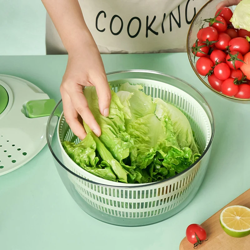 Vaccoir à légumes de cuisine, laveuse à salade avec verrouillage du couvercle de sécurité et poignée à percussion, 4L