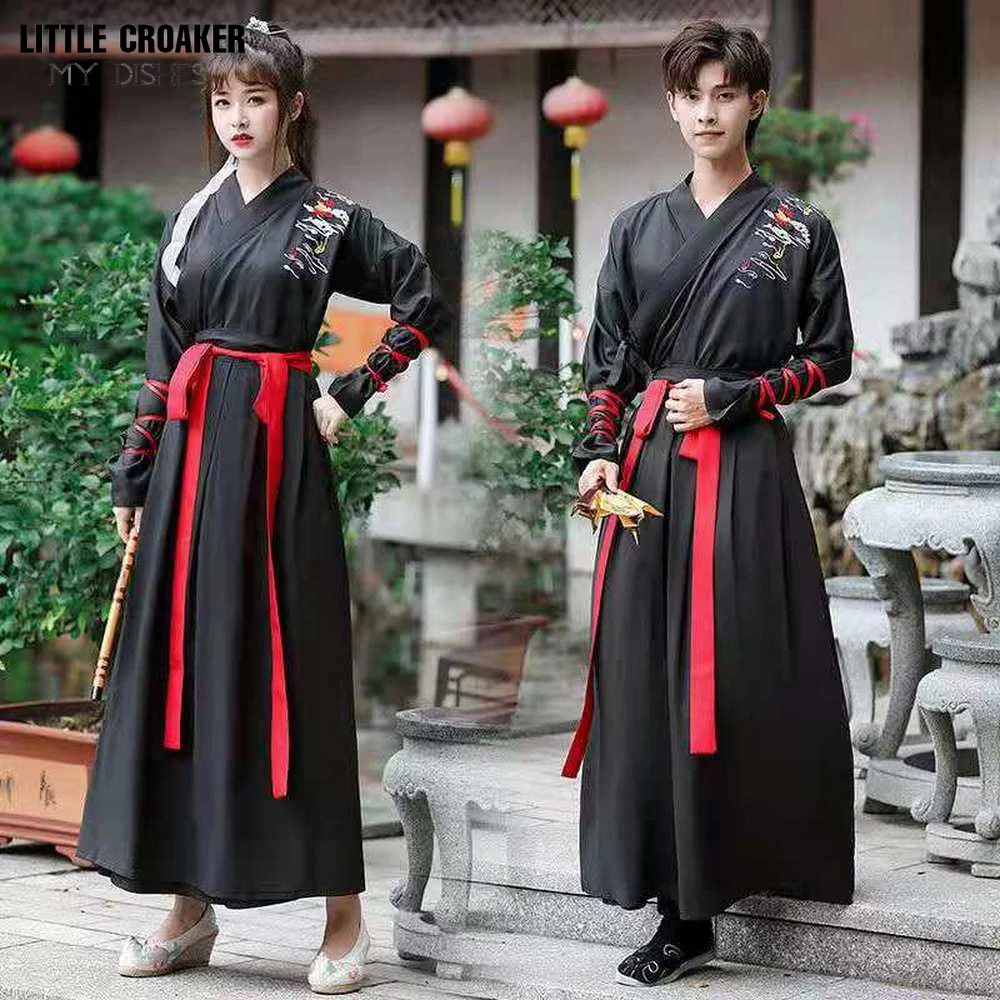 Hanfu Men&Women Chinese Traditional Embroidery Black Hanfu Adult Couples Halloween Cosplay Costume Fancy Dress Plus Size 4XL