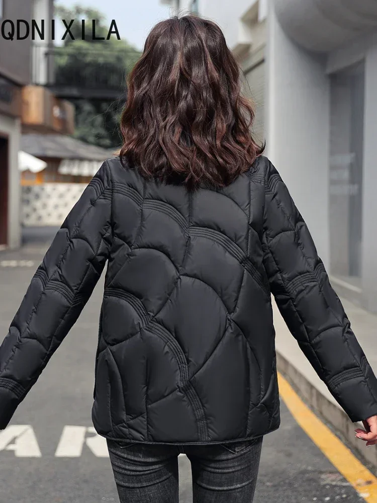 Winter Jacket Women Parkas Warm Stand Collar Pocket Small Cotton Clothes Coat Leisure Long Sleeve Top New Short Fashion Coats