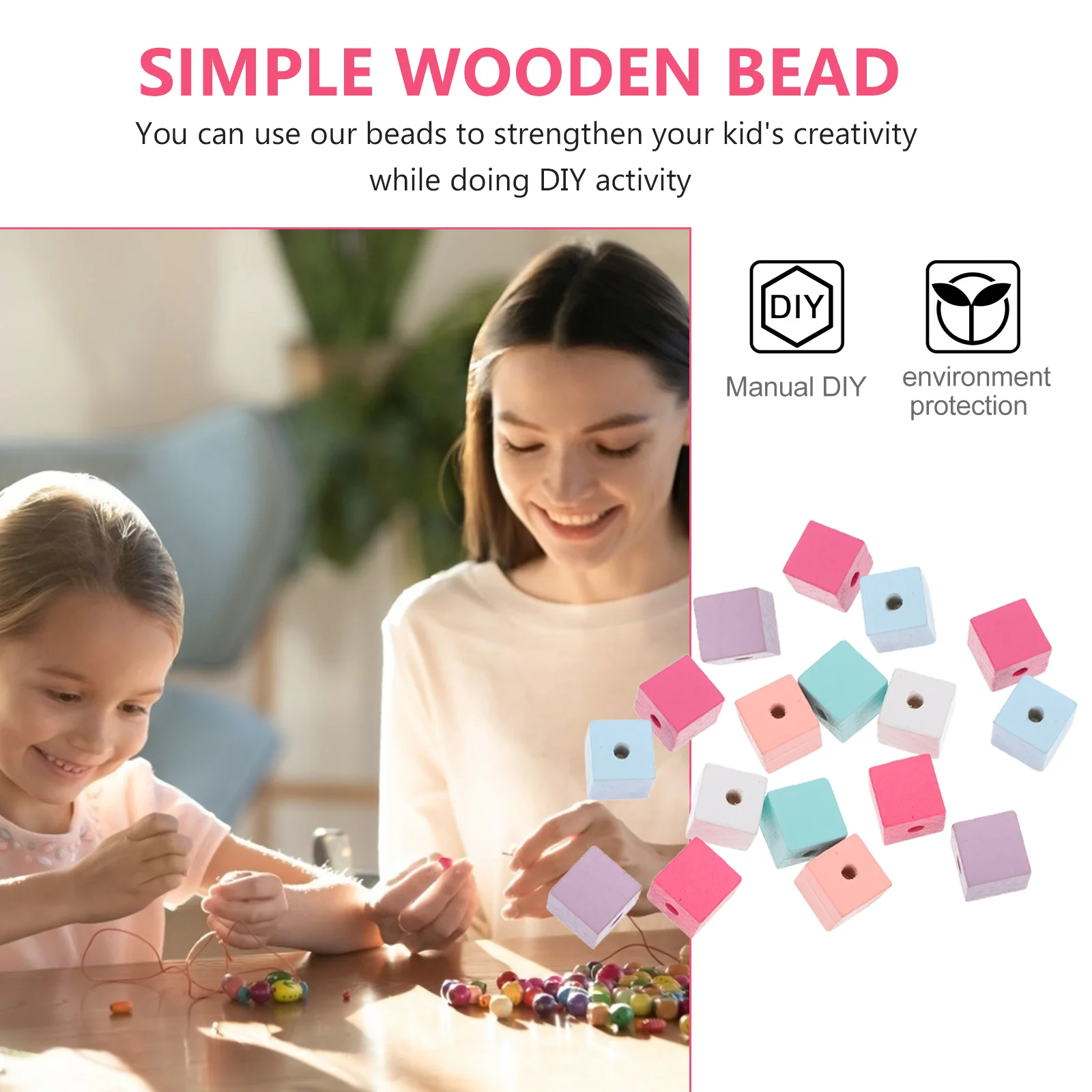 

30pcs Colorful Wooden Square Wood Diy Bracelet Key Ring Jewelry Making Accessories Loose Beads Simple Durable Creative Crafts