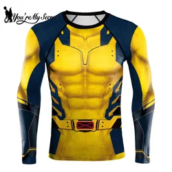 [You're My Secret] Superhero Long Sleeve Workout 3D Compression Shirt Comics Cosplay Costume Men's Running Gym Fitness Top Male