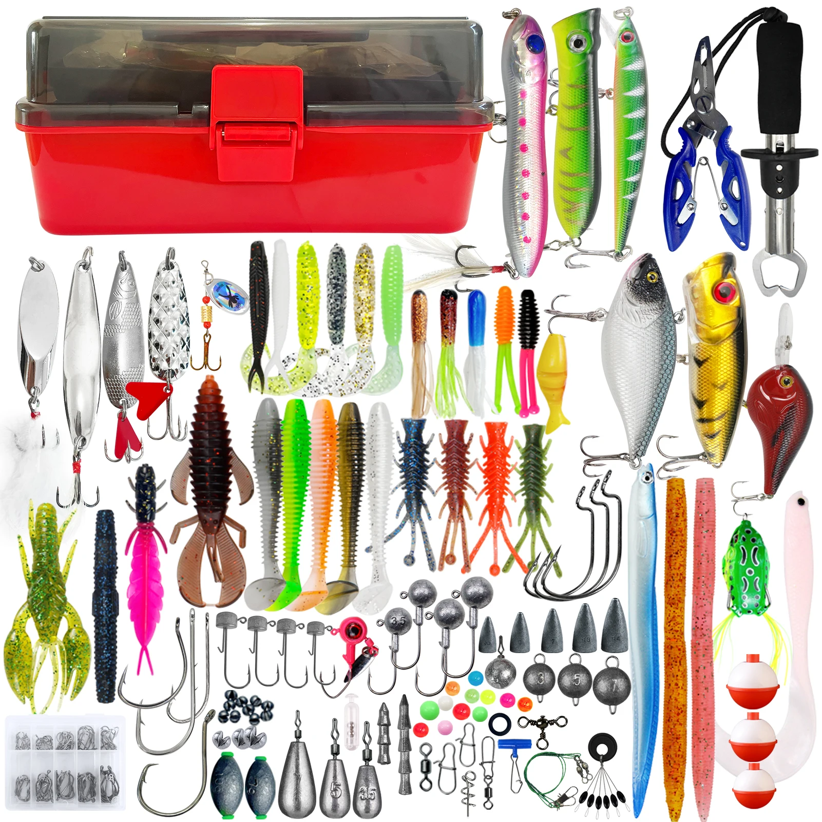

FREE FISHER Fishing Tackle Box,491pcs Mixed Lures Kit,Hard Baits,Hooks Sinkers Jigs Swivels Beads,Fishing Gripper Pliers Tools