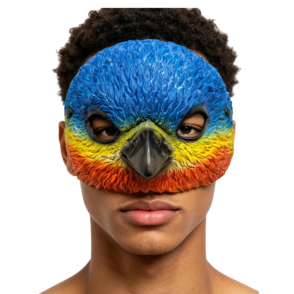 Plumage Eagle Half Face Mask Cosplay Realistic Blue Yellow Red Bird Pu Mask Carnival Halloween Masquerade Dress Up Party Props