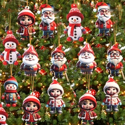 Christmas Character Pendant Acrylic Flat Pattern Santa Claus Boys and Girls Xmas Tree Hanging Car Interior Decoration Pendants