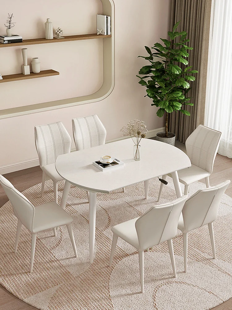 Cream wind rock board dining table and chairs can be retracted, rotated, and folded