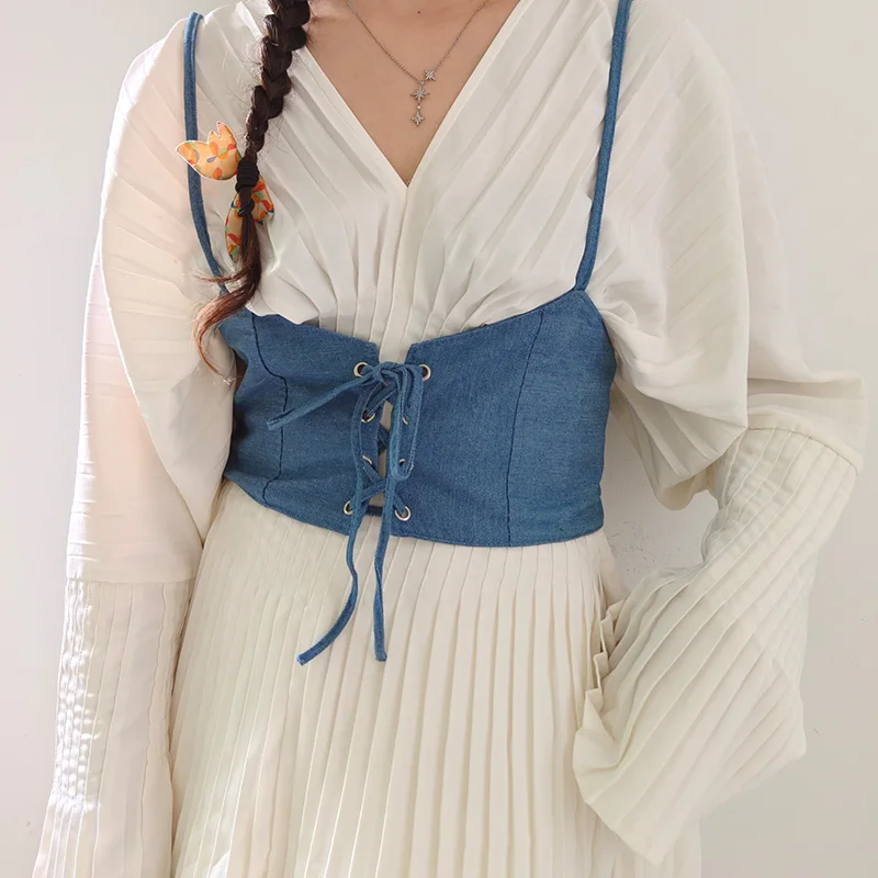 Women's Multiple colour denim Female waist Underbust Corset Belt gothic Harness Strap Girdle Elastic Belt Cummerbund for Lady