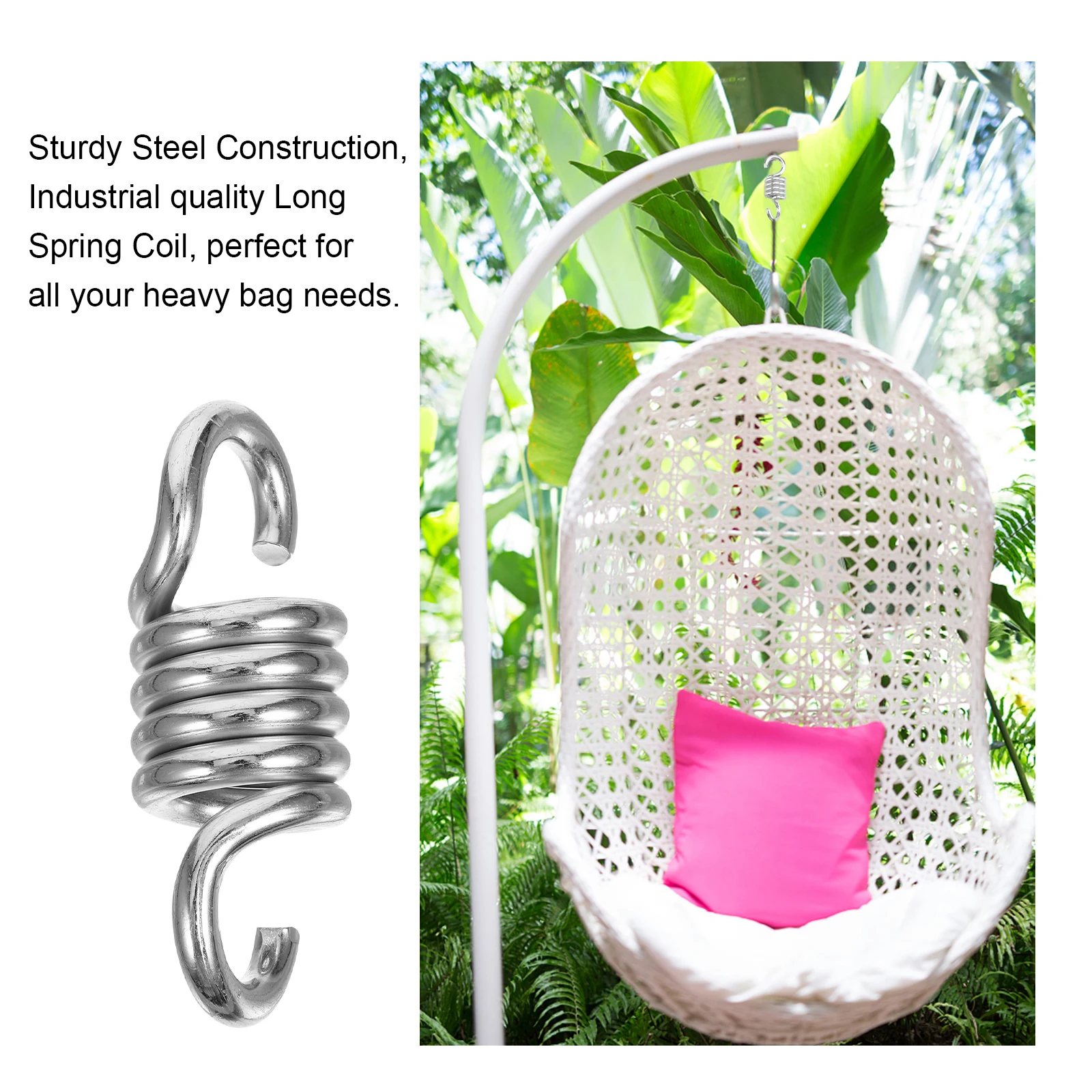 

8Mm Heavy Duty Steel Hammock Hanging Spring with Dual Swivel Hooks for Swing Chair Plant Holder and Punching Bag Support Porch