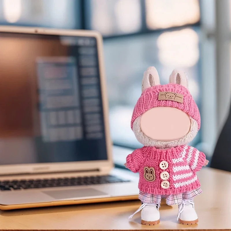 مجموعة واحدة من مجموعات الملابس الوردية مناسبة لـ Labubu (وشاح الرأس + سترة + نمط مجموعة التنورة، باستثناء الدمى) دمية ذاتية الصنع