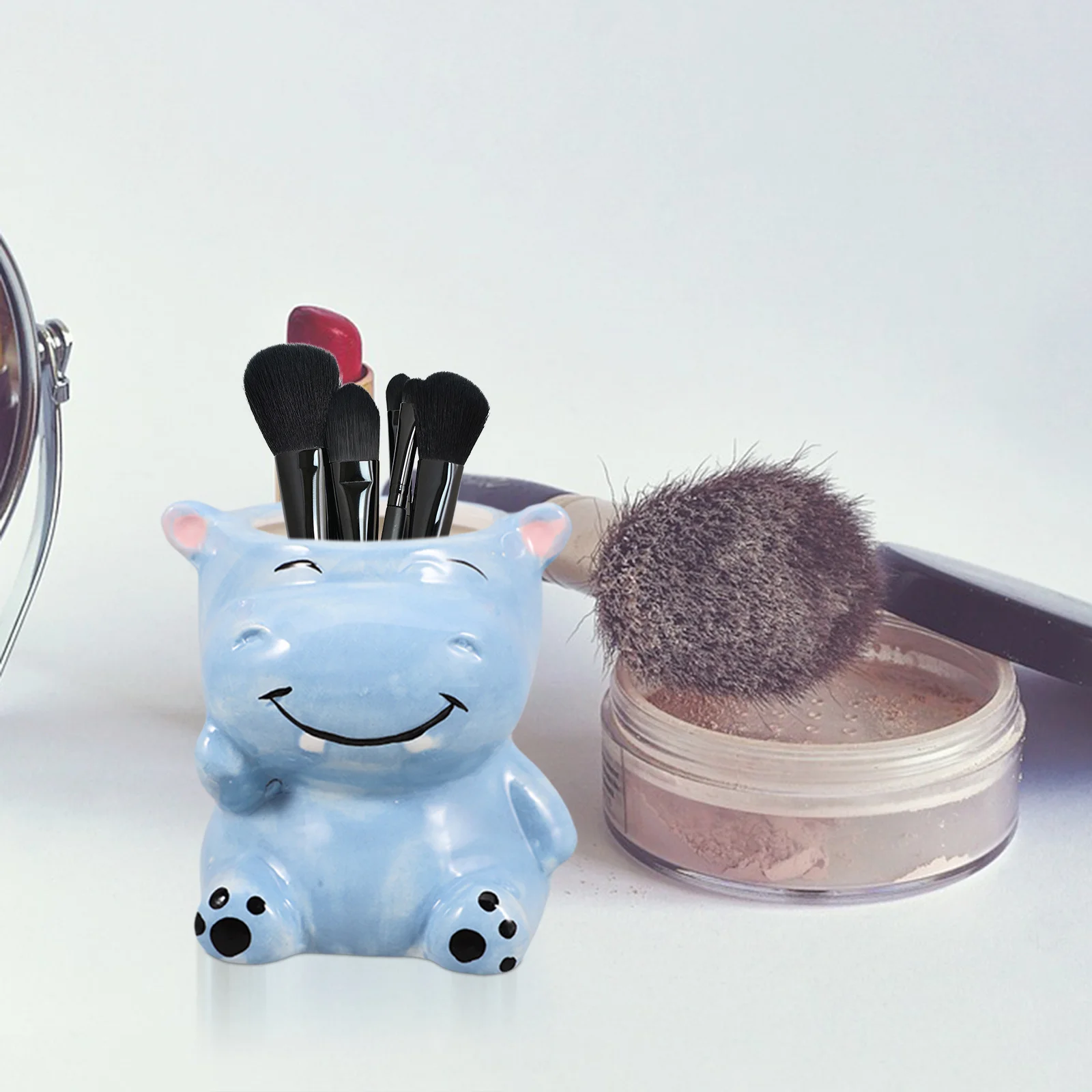 Mini doniczka w kształcie hipopotama z uroczym wyrazem twarzy, ceramiczny pojemnik na kosmetyki, doniczka na sukulenty w kształcie zwierzątka do dekoracji biura lub domu.