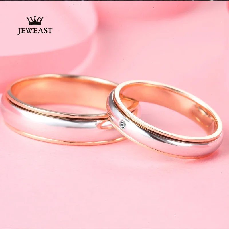 18K Pure Gold  Diamond Lovers Ring Wedding Ring Marry and Engaged Pair Ring Genuine Diamond-jewelry Support wholesaleization