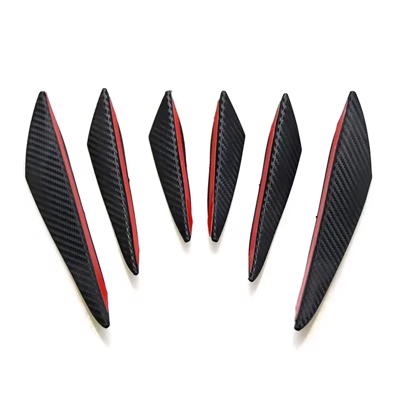 6pcs Car modification spoiler with carbon wire pattern universal crescent shaped spoiler, front bumper, side skirt spoiler parts