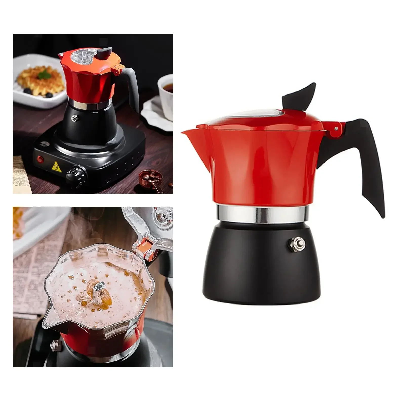 Red Premium Aluminum Stovetop Espresso Maker Italian Design Coffee Percolator Moka Pot Manual Cuban Camping Coffee Pot Home Use