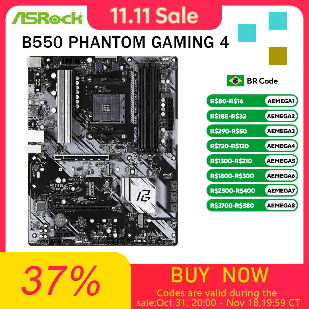 Płyta główna ASRock AMD B550 Phantom Gaming 4, gniazdo AM4, obsługuje procesory Ryzen 5 5500, 5700G, 4600GE, 3400G, pamięć DDR4 do 128 GB, slot M.2, format ATX. — zdjęcie produktu 1