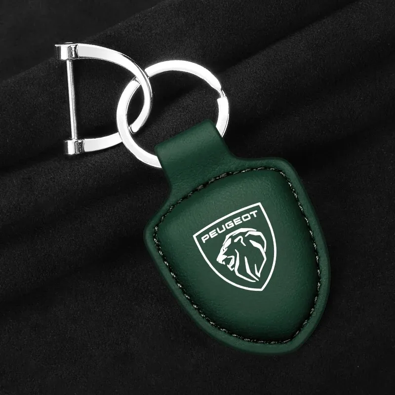 Genuine Leather Car Keychain Key Ring Anti Lost Pendant For Peugeot 3008 5008 208 308 508 2008 408X 108 Wheel Center Cap view 6