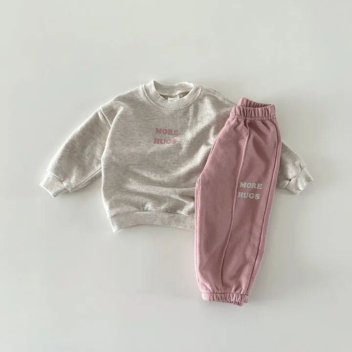 New Boys 2024 Kids Sports Suit Hoodie Set Children Clothes Cute Letter Long Sleeved Thickened Cotton Round girl neck set 2PCS