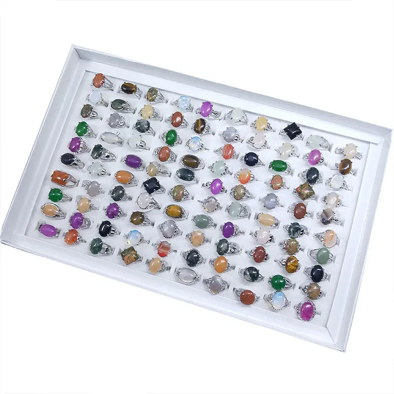 

50pcs mixed multi-style stone ring alloy boxed mix wholesale free shipping