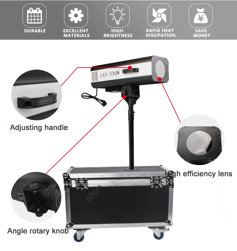 SHEHDS LED 330W Follow Spotlight mit Flightcase DJ Spotlicht für Hochzeit Theater Conert Bühne – Detail 4