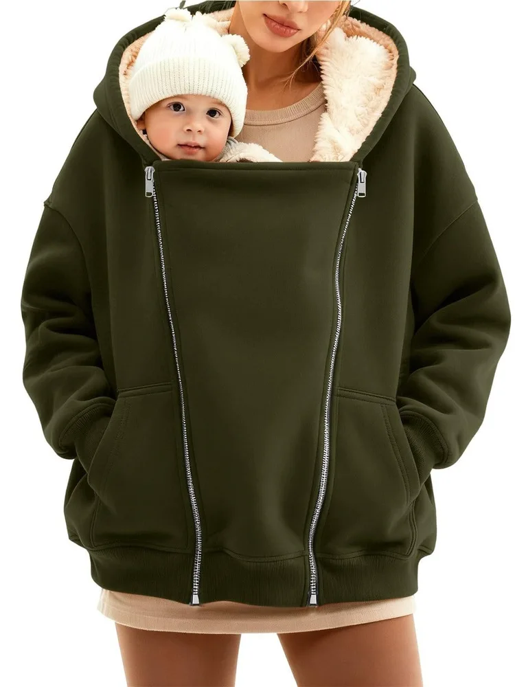 

Женская толстовка с капюшоном на молнии для ношения ребенка, осенне-зимний комбинезон-кенгуру для мамы и малыша, уличный стиль, свободный крой