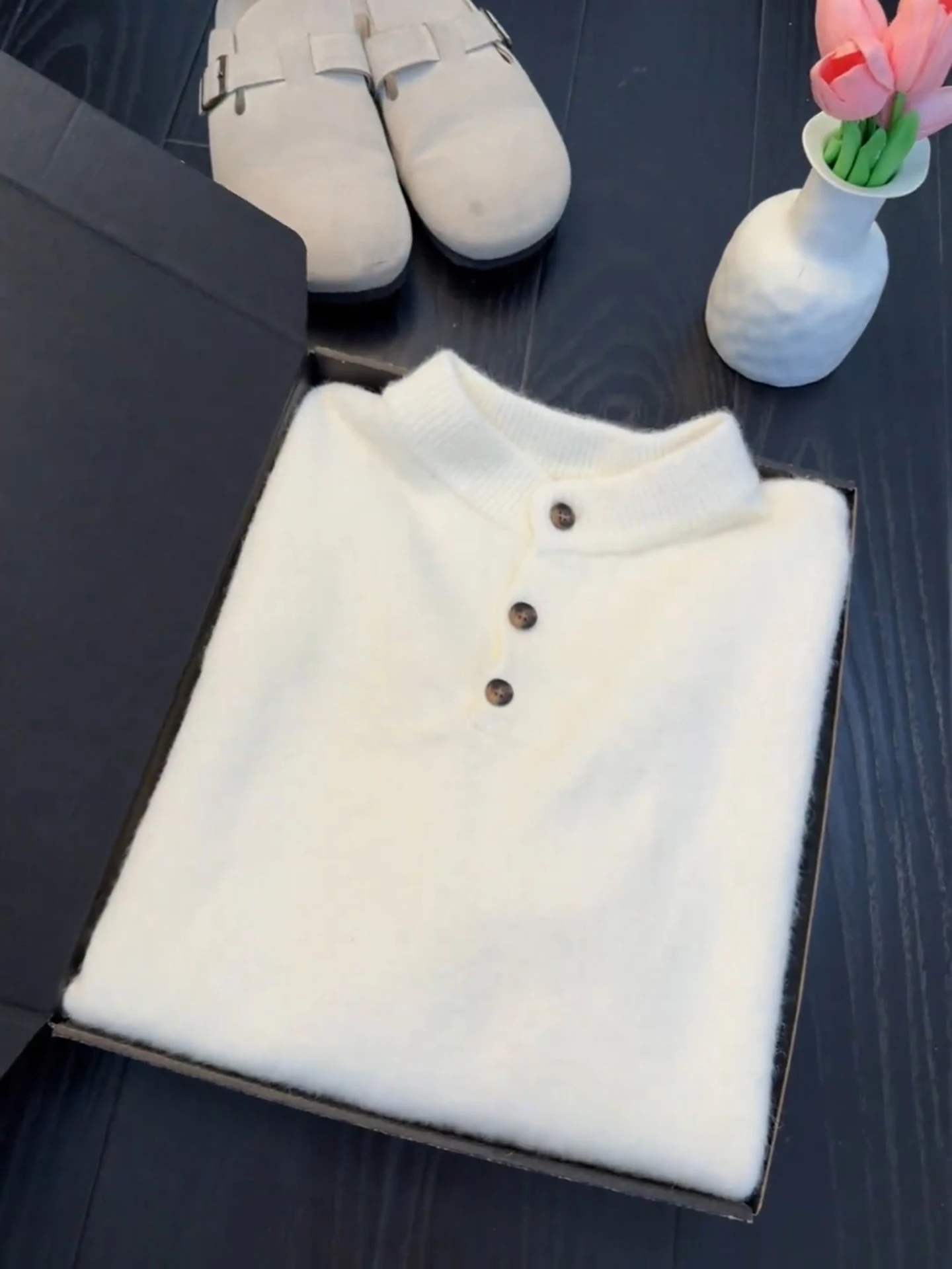 

Thiened Knitted Henry Collar oulder M Sweater Winter Warm Boting irt American Sle Outerwear Leisure High End Fe...