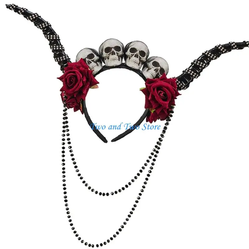 

HX6F Fashionable Punk Rock Headpiece With Detailed Carving Skull And Rose Accent