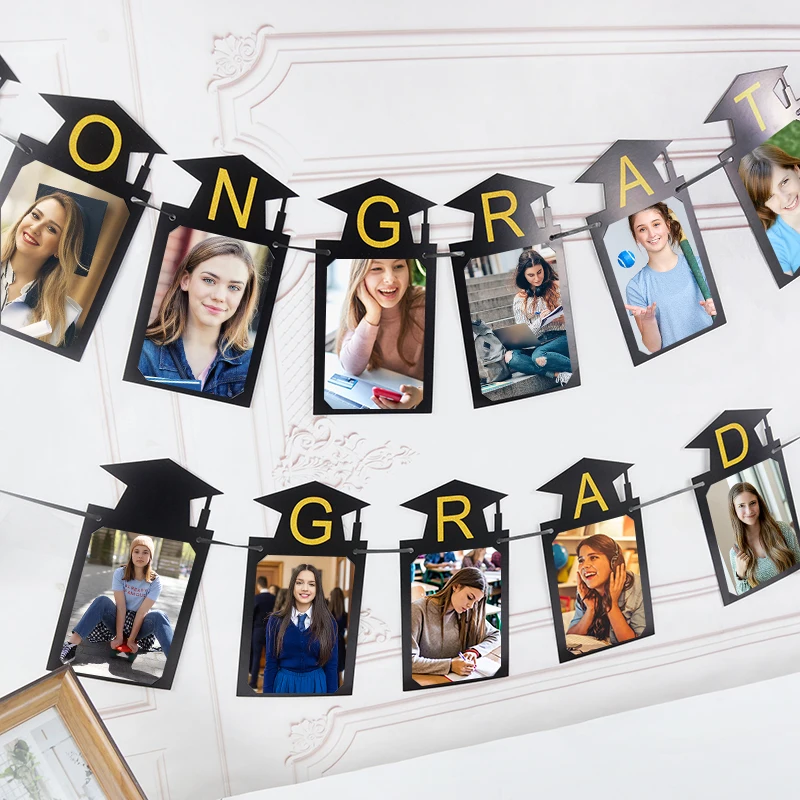 

2024 Graduation Photo Banner Congrats Grad Photo Display Cap Garland for Graduation Party Decoration Class Of 2024 Gifts Props