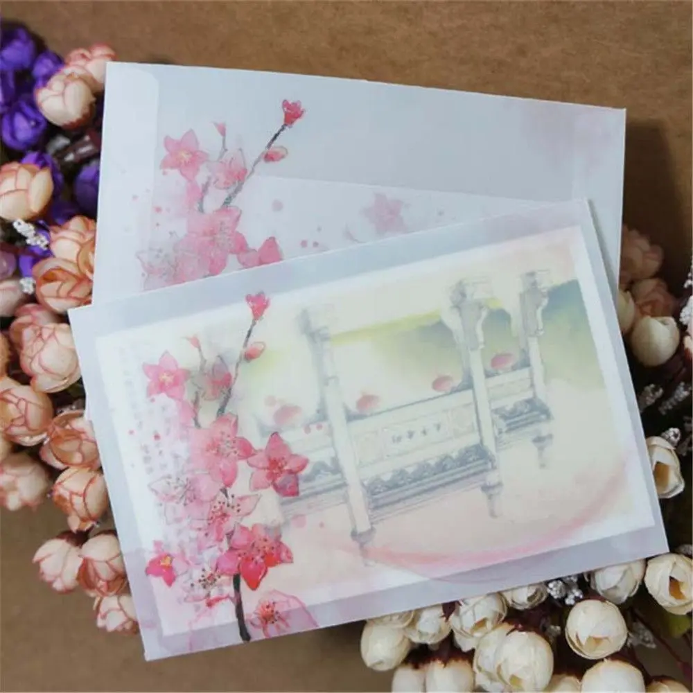 Vintage Invitation Bag Stationery Translucent Sulfuric Acid Paper Peach Blossom Envelope Letter Organizer Artificial Parchment