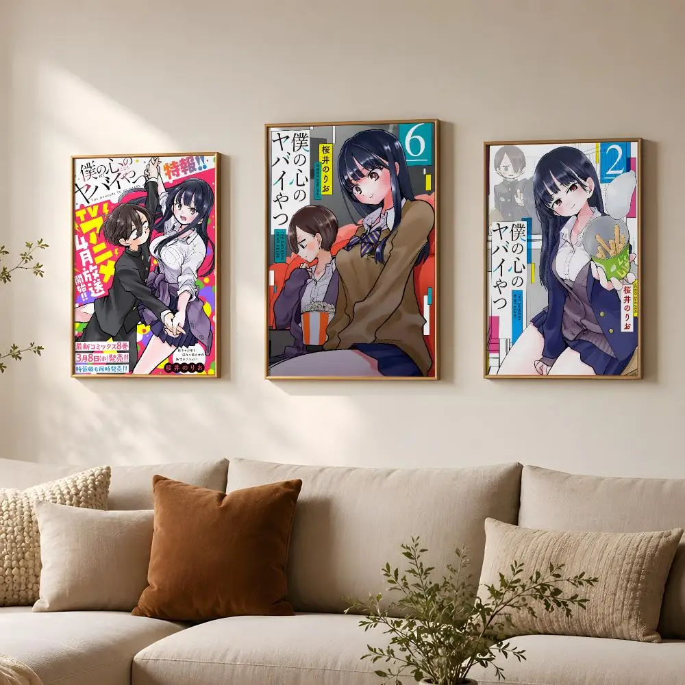 Anime T-The Dangers in My Heart-T Poster Vintage Self Adhesive PP Wall Art for Living Room Bar Bedroom Home Decor Gift