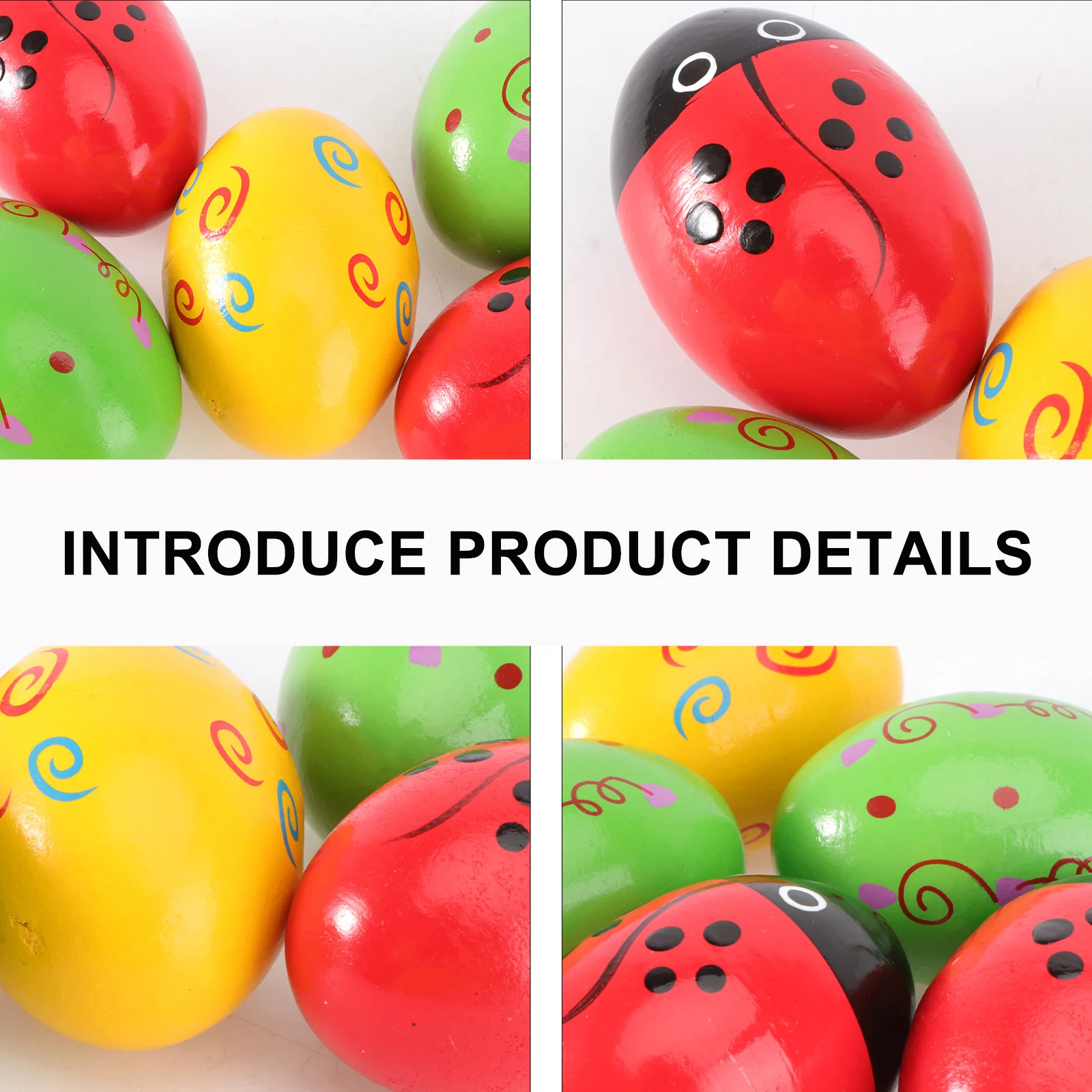 5Pcs Wood Maracas Shakers Egg Shape 48Mm Diameter Kids Musical Instrument Set Tool for Church Group Play