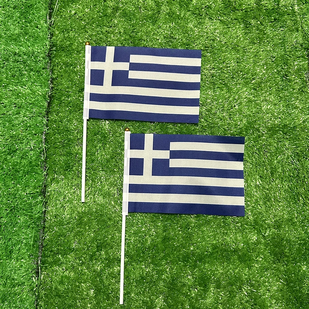 SKY FLAG 14 * 21 CM Greek Flag Polyester standard Flag hand waving flags Greece Flag with Plastic Flagpoles 5pcs