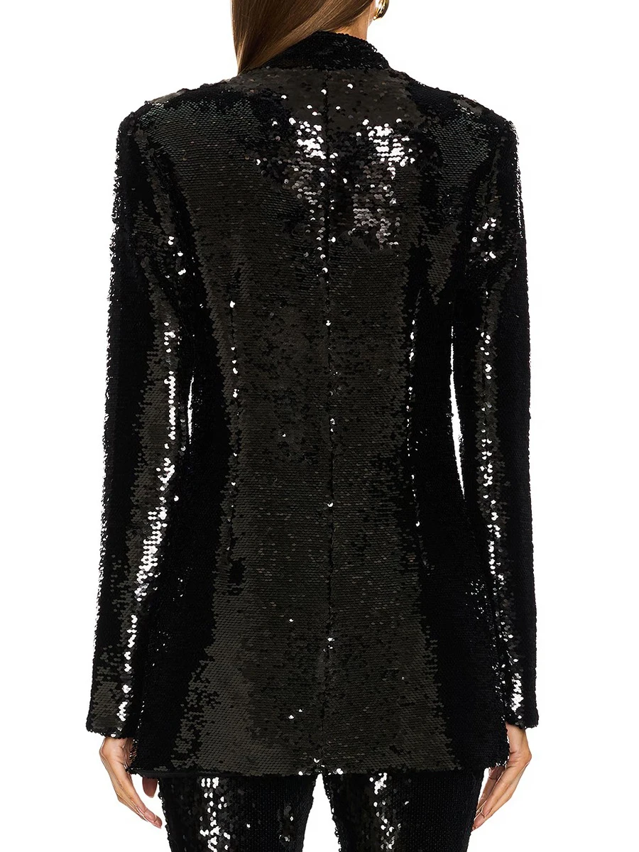 TWOTWINSTYLE ample épissé paillettes deux pièces ensembles pour femmes revers manches longues Blazer taille haute Blace pantalon ensemble de mode femme