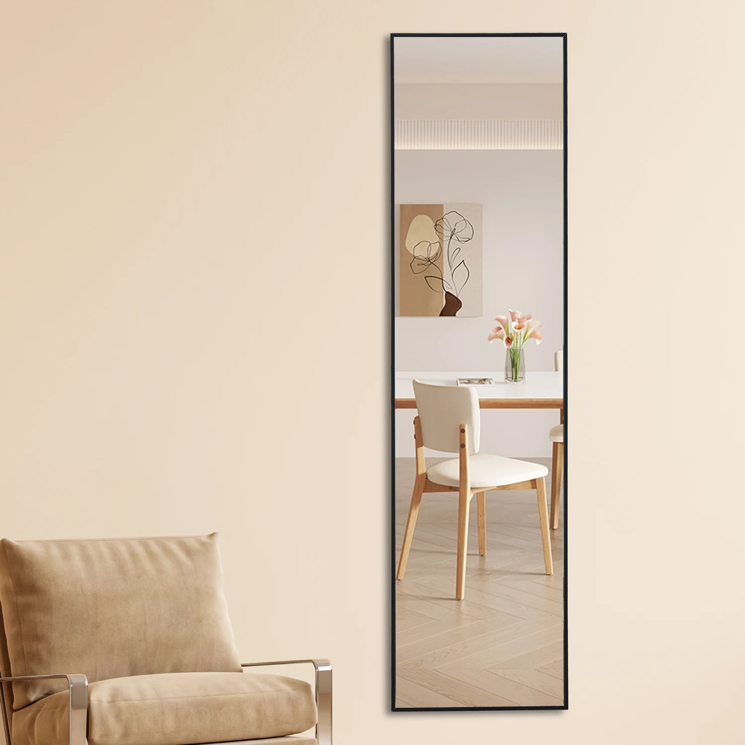 4rd generation black solid wood frame full length mirror, dressing mirror, bedroom porch, decorative mirror, clothing store, flo